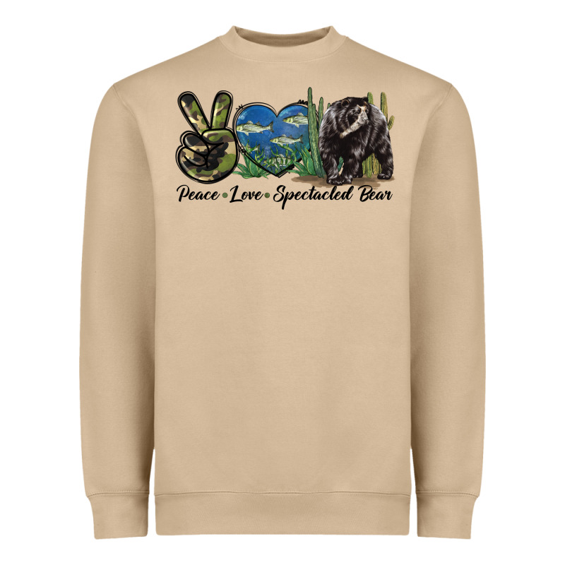 Peace Love Spectacled Bear Heavyweight Sweatshirt by LillyAllenDesigns | Teevron