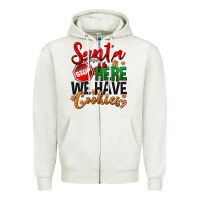 Oatmeal Heather Santa here we have cookies Zipper Hoodie - NancyCooperArtShop
