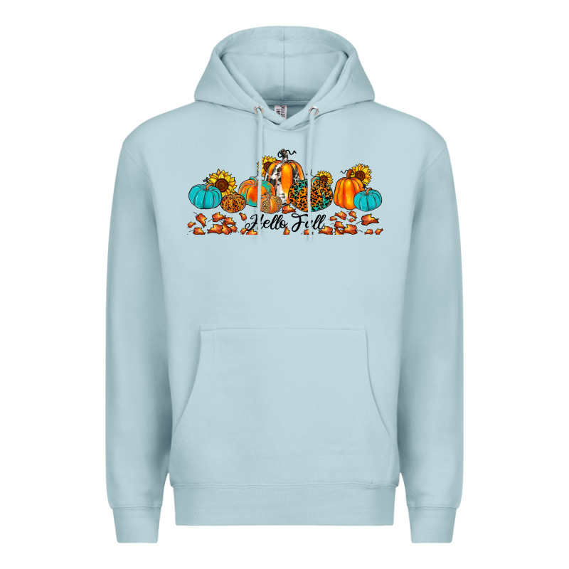 Hello Fall Pumpkin Sunflower Premium Hoodie by JahusDesignShop | Teevron