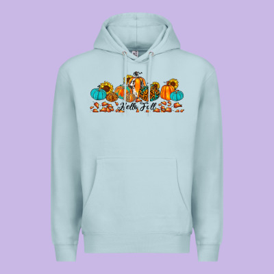 Hello Fall Pumpkin Sunflower Premium Hoodie Designed By Jahusdesignshop