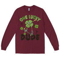 Burgundy one lucky dude Long Sleeve Tee - MaliasSmallBusiness