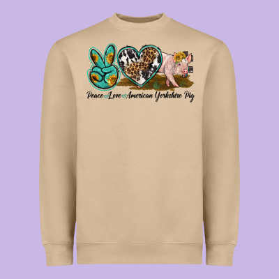 Peace Love Yorkshire Pig Heavyweight Sweatshirt Designed By Lillyallendesigns