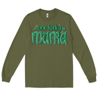 Army Green one lucky mama Long Sleeve Tee - MaliasSmallBusiness