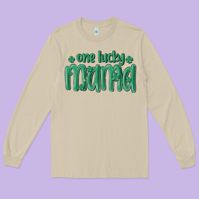 One Lucky Mama Long Sleeve Tee Designed By Maliassmallbusiness