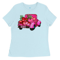 Baby Blue valentine's day heart cactus truck Ladies Tee - RanaPortraitStore