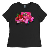 Black valentine's day heart cactus truck Ladies Tee - RanaPortraitStore