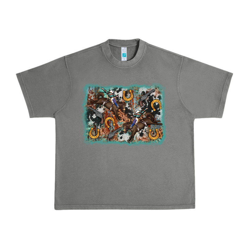 Bucking Bronco Rodeo Revolver Western Background Urban Heavy Tee by AdoDesignShop | Teevron