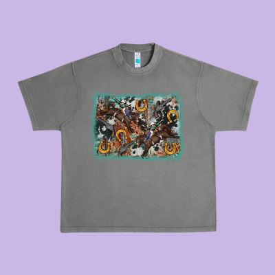 Bucking Bronco Rodeo Revolver Western Background Urban Heavy Tee Designed By Adodesignshop