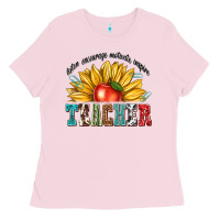Bubblegum Pink teacher with sunflower Ladies Tee - texasbilliewilder