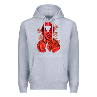 Heather Grey Red ribbon with boxing gloves Premium Hoodie - NancyCooperArtShop