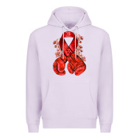 Lilac Red ribbon with boxing gloves Premium Hoodie - NancyCooperArtShop