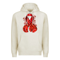 Oatmeal Heather Red ribbon with boxing gloves Premium Hoodie - NancyCooperArtShop
