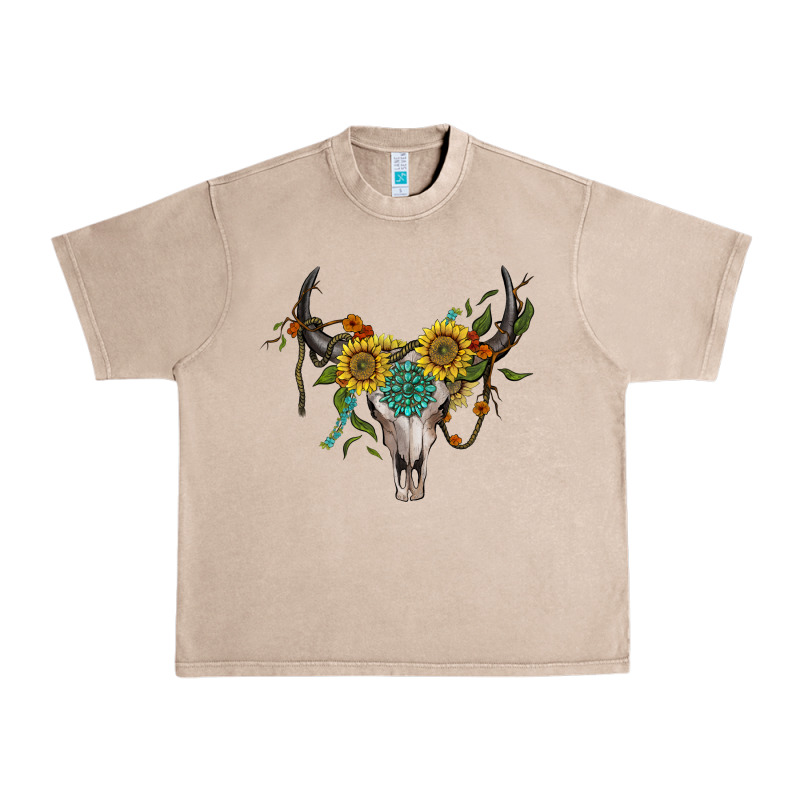 Boho Bullskull With Sunflower And Gemstone Urban Heavy Tee by Artiststas | Teevron