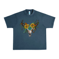Midnight Navy boho bullskull with sunflower and gemstone Urban Heavy Tee - Artiststas