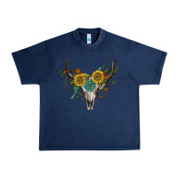 Navy boho bullskull with sunflower and gemstone Urban Heavy Tee - Artiststas
