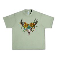 Oil Green boho bullskull with sunflower and gemstone Urban Heavy Tee - Artiststas