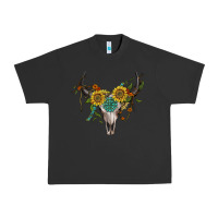 Pigment Black boho bullskull with sunflower and gemstone Urban Heavy Tee - Artiststas