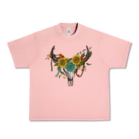 Salmon boho bullskull with sunflower and gemstone Urban Heavy Tee - Artiststas