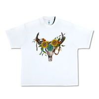 White boho bullskull with sunflower and gemstone Urban Heavy Tee - Artiststas