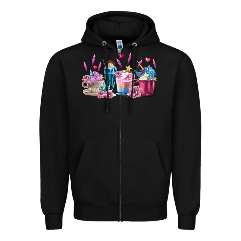 Unicorn Coffee Cups Zipper Hoodie by MaliasSmallBusiness | Teevron