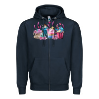 Navy Unicorn Coffee Cups Zipper Hoodie - MaliasSmallBusiness