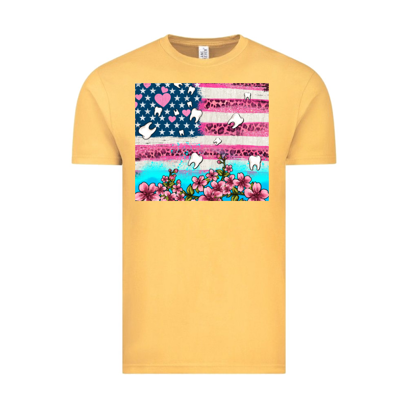 American Flag And Teeth With Flowers Vintage Tee by AdoDesignShop | Teevron