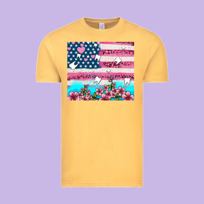 American Flag And Teeth With Flowers Vintage Tee Designed By Adodesignshop