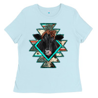 Baby Blue black angus cowhide aztec Ladies Tee - JahusDesignShop