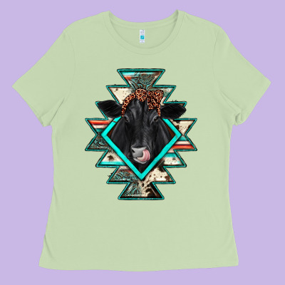 Black Angus Cowhide Aztec Ladies Tee Designed By Jahusdesignshop