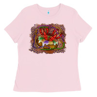 Bubblegum Pink Mardi gras king cake crawfish Ladies Tee - RanaPortraitStore