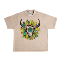 French Oak boho bullskull with sunflower and gemstone Urban Heavy Tee - Artiststas
