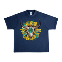 Navy boho bullskull with sunflower and gemstone Urban Heavy Tee - Artiststas