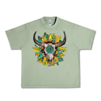 Oil Green boho bullskull with sunflower and gemstone Urban Heavy Tee - Artiststas