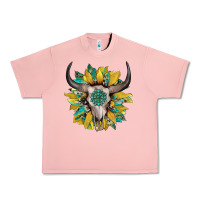 Salmon boho bullskull with sunflower and gemstone Urban Heavy Tee - Artiststas