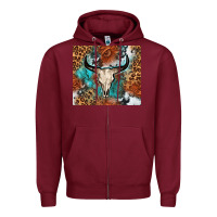 Burgundy Western with bull skull Zipper Hoodie - NancyCooperArtShop