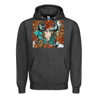 Charcoal Heather Western with bull skull Zipper Hoodie - NancyCooperArtShop