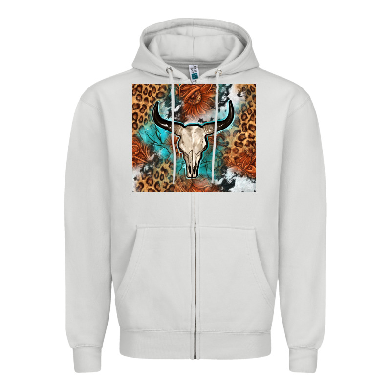 Western With Bull Skull Zipper Hoodie by NancyCooperArtShop | Teevron