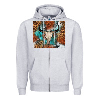 Heather Grey Western with bull skull Zipper Hoodie - NancyCooperArtShop