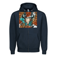Navy Western with bull skull Zipper Hoodie - NancyCooperArtShop