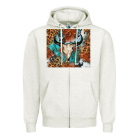 Oatmeal Heather Western with bull skull Zipper Hoodie - NancyCooperArtShop