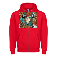 Red Western with bull skull Zipper Hoodie - NancyCooperArtShop