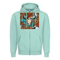 Seafoam Western with bull skull Zipper Hoodie - NancyCooperArtShop