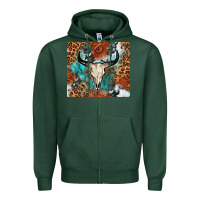 Sports Green Western with bull skull Zipper Hoodie - NancyCooperArtShop