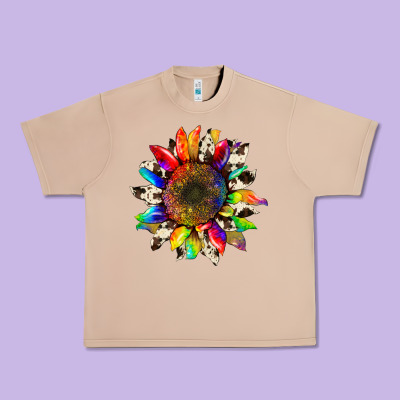 Tie Dye Sunflower With Cowhide Urban Heavy Tee Designed By Artiststas