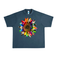 Midnight Navy tie dye sunflower with cowhide Urban Heavy Tee - Artiststas