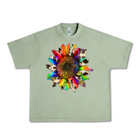 Oil Green tie dye sunflower with cowhide Urban Heavy Tee - Artiststas