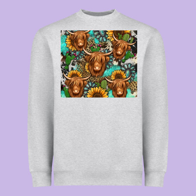 Long Haired Shaggy Cow Western Heavyweight Sweatshirt Designed By Jasminsmagicworld