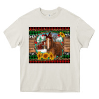 Cream christmas farm and horse Heavy Core Tee - RanaPortraitStore