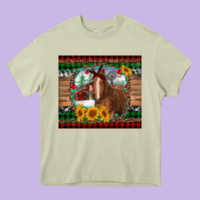 Christmas Farm And Horse Heavy Core Tee Designed By Ranaportraitstore