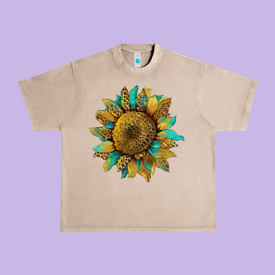 Sunflower With Leopard And Turquoise Urban Heavy Tee Designed By Artiststas